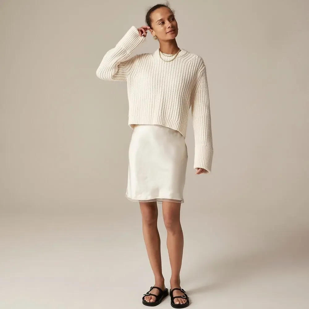 J. Crew Heritage Cotton Fisherman Crewneck Sweater Antique White Size XS NWT